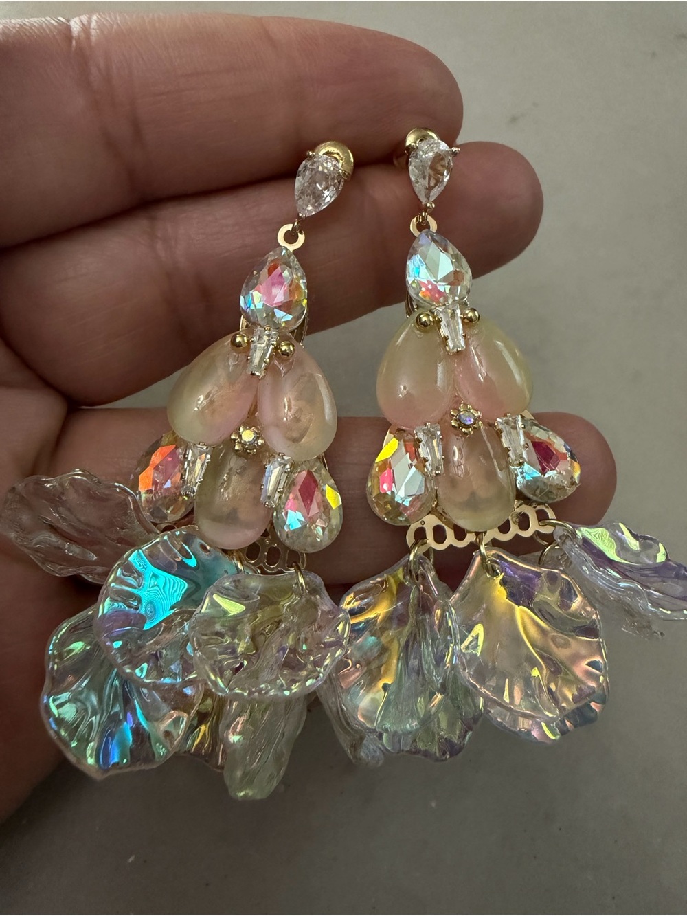 Crystal-Embellished Iridescent Petal Drop Earrings - Women Jewelry - Picture 4 of 4